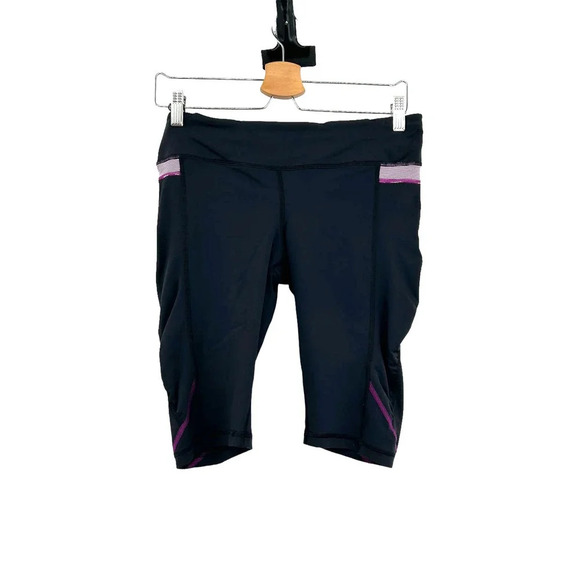 Lululemon‎ Take Flight Bike Shorts Black Purple Stripe Size 10 - Picture 1 of 6